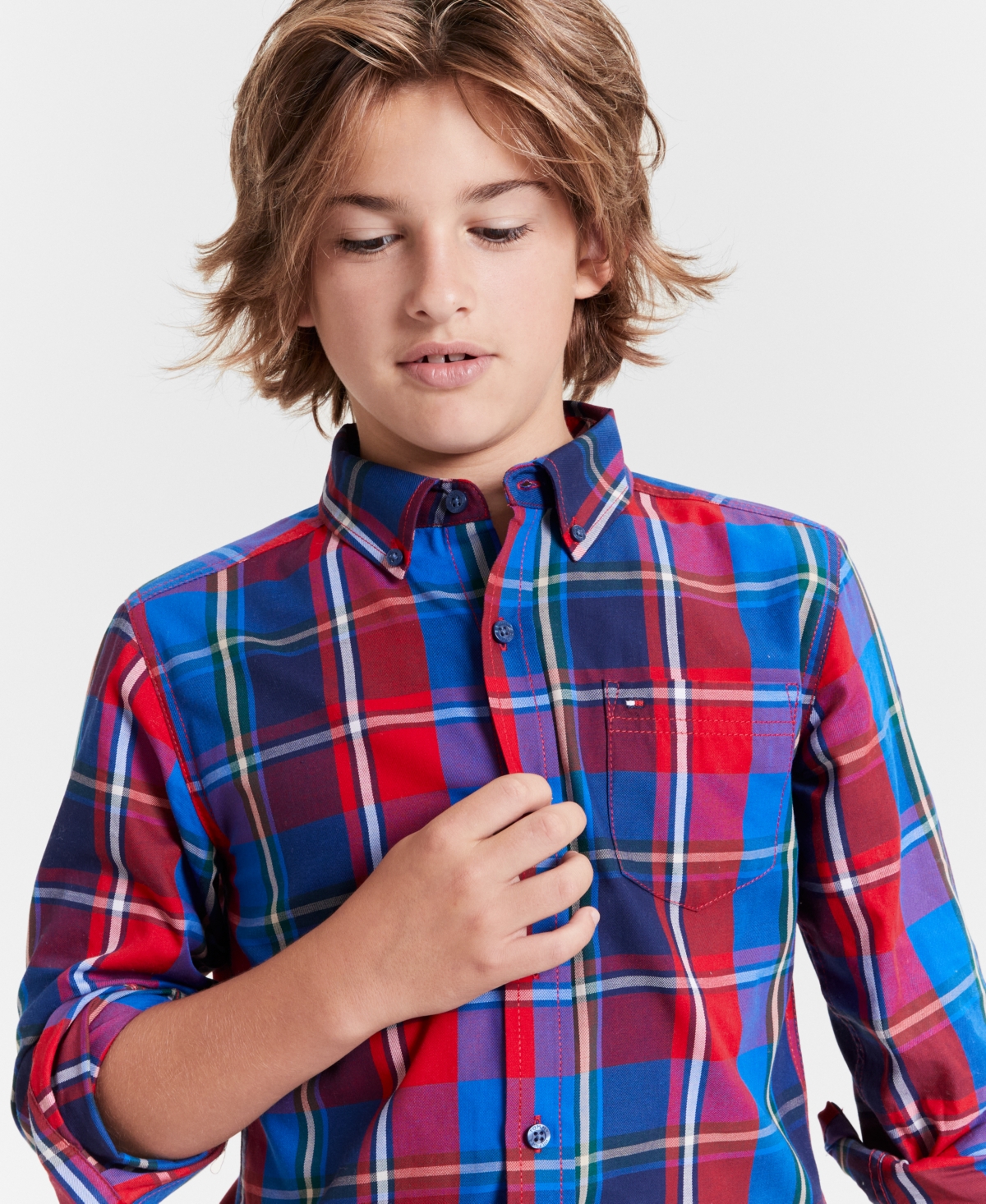 Tommy Hilfiger Big Boys Saturated Long Sleeve Plaid Shirt