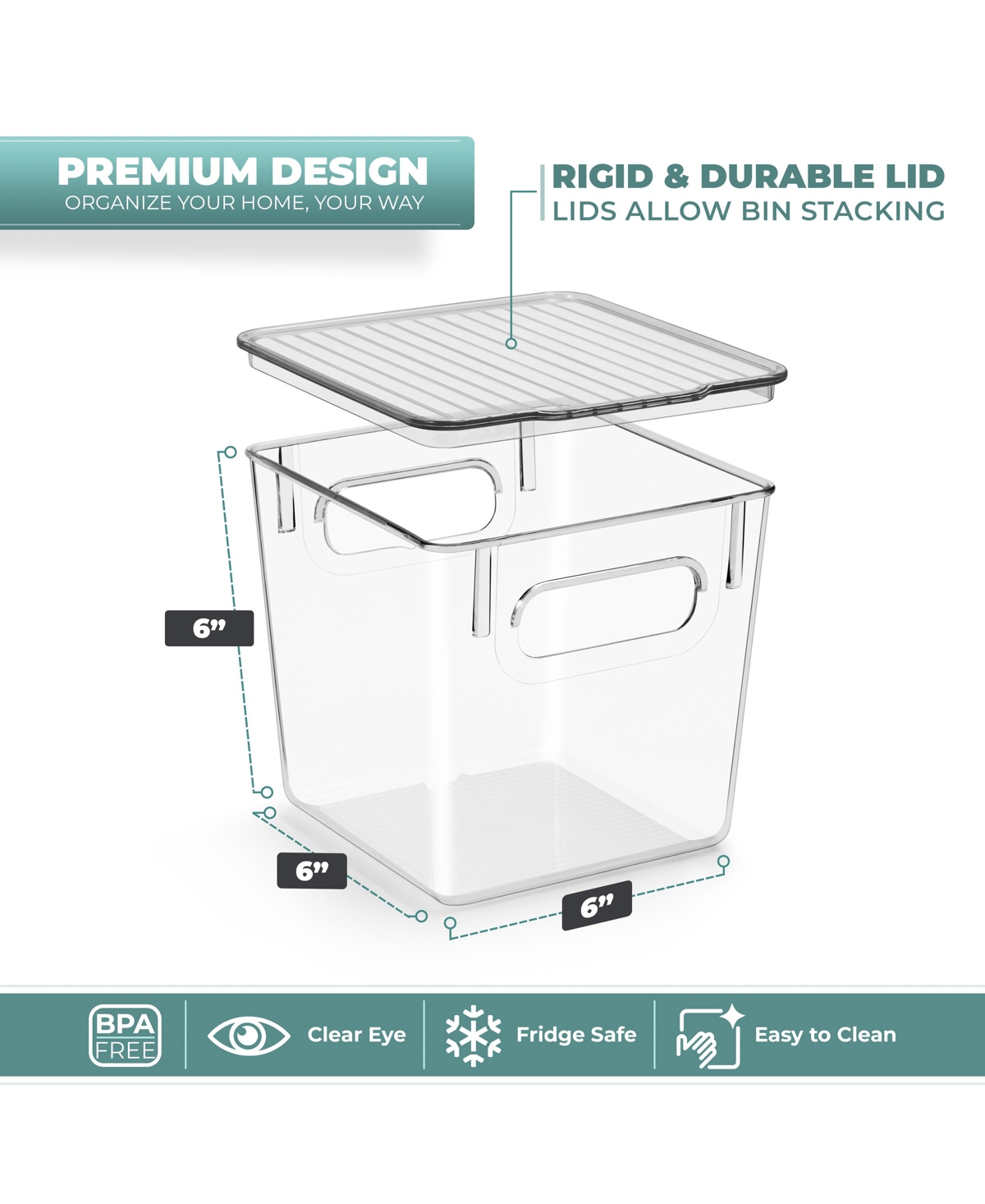 Sorbus 4 PackPlastic Container Bins W/ Lids and Handles - Perfect for Kitchen Organization and Storage - Clear