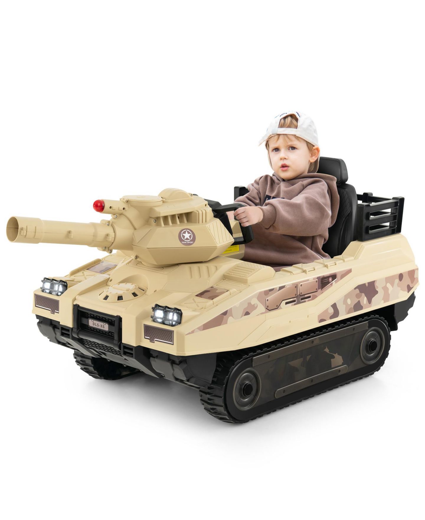 Детские игрушки SUGIFT 12V Electric Ride-On Tank with Rotatable Turret and 8 Missiles, 66-lb Capacity, Ages 3-7, цвет: Бежевый / Хаки — фото 9