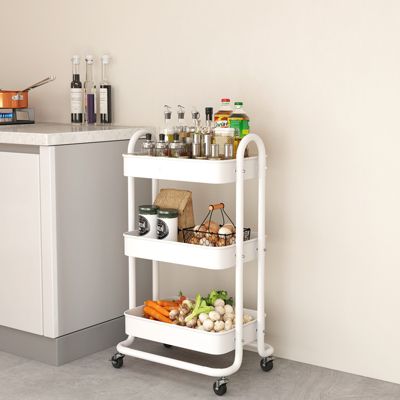3 Tier Rolling Cart Utility Cart with Lockable Wheels Rolling Metal Storage