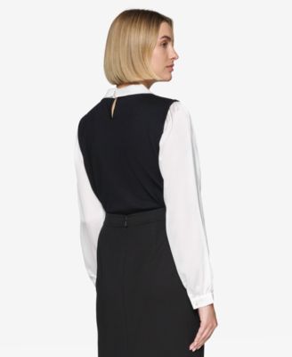 Women's Layered-Look Charm Logo Sweater Top