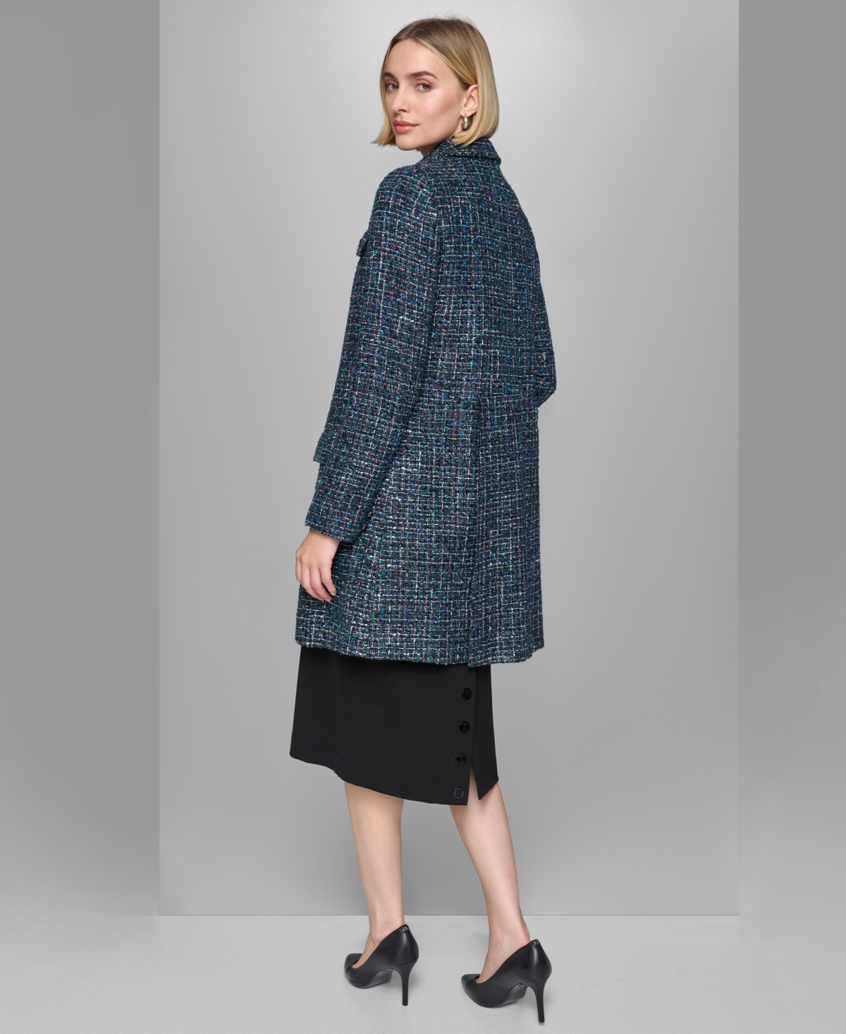 Karl Lagerfeld Paris Women's Tweed Topper Jacket -Veridian Green