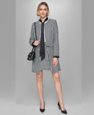 Women's Convertible Rhinestone-Collar Houndstooth Jacket