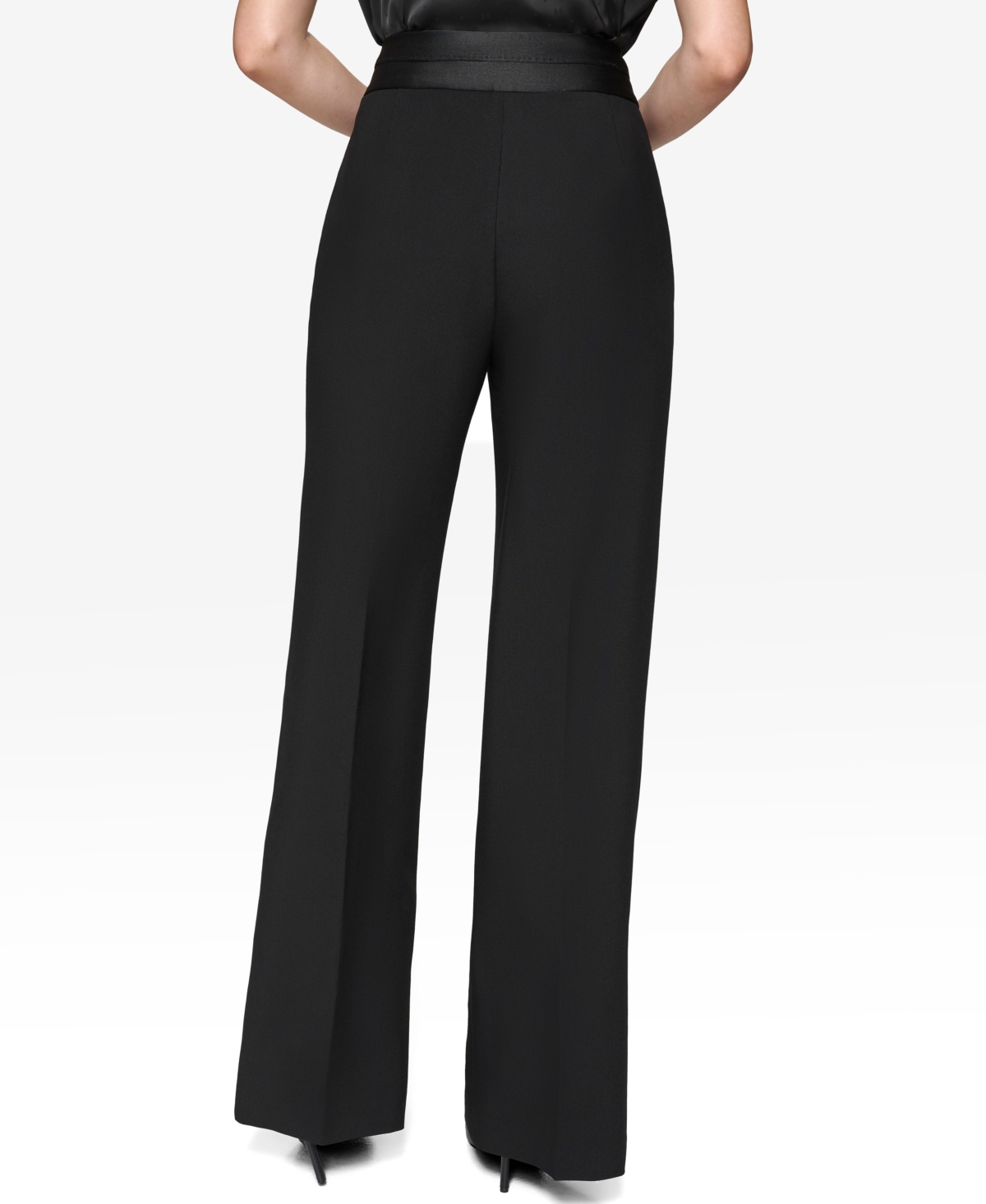 Karl Lagerfeld Paris Women's Satin-Waist Wide-Leg Pants