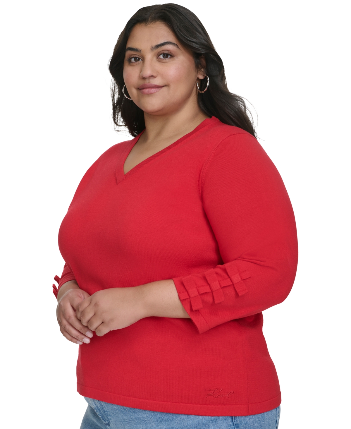 Karl Lagerfeld Paris Plus Size V-Neck Bow-Sleeve Top, Created for Macy's