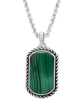 EFFY&reg; Men's Malachite Dog Tag 22" Pendant Necklace in Sterling Silver