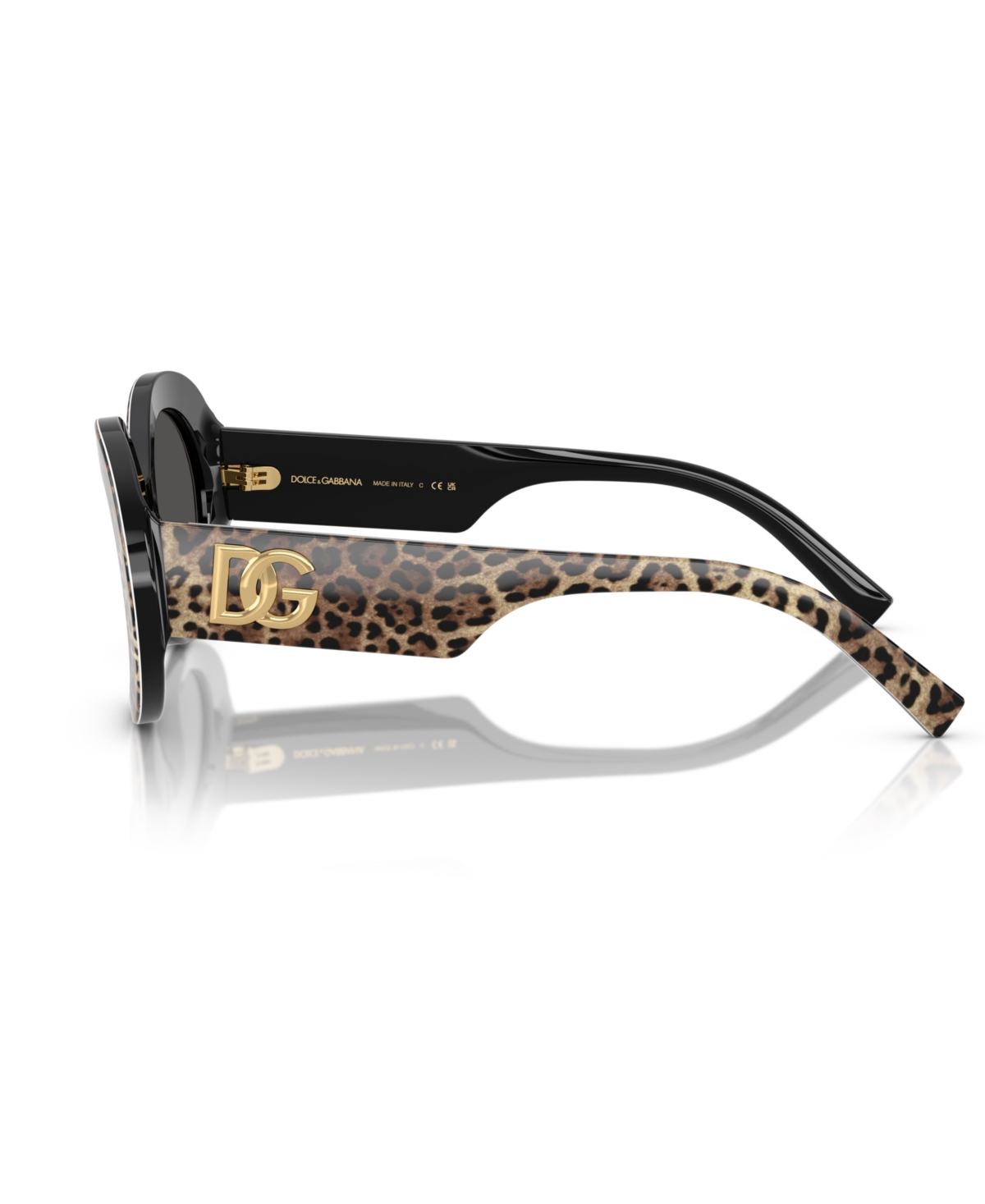 Dolce & Gabbana Leopard-print Round-frame Sunglasses In Top Leo On Black