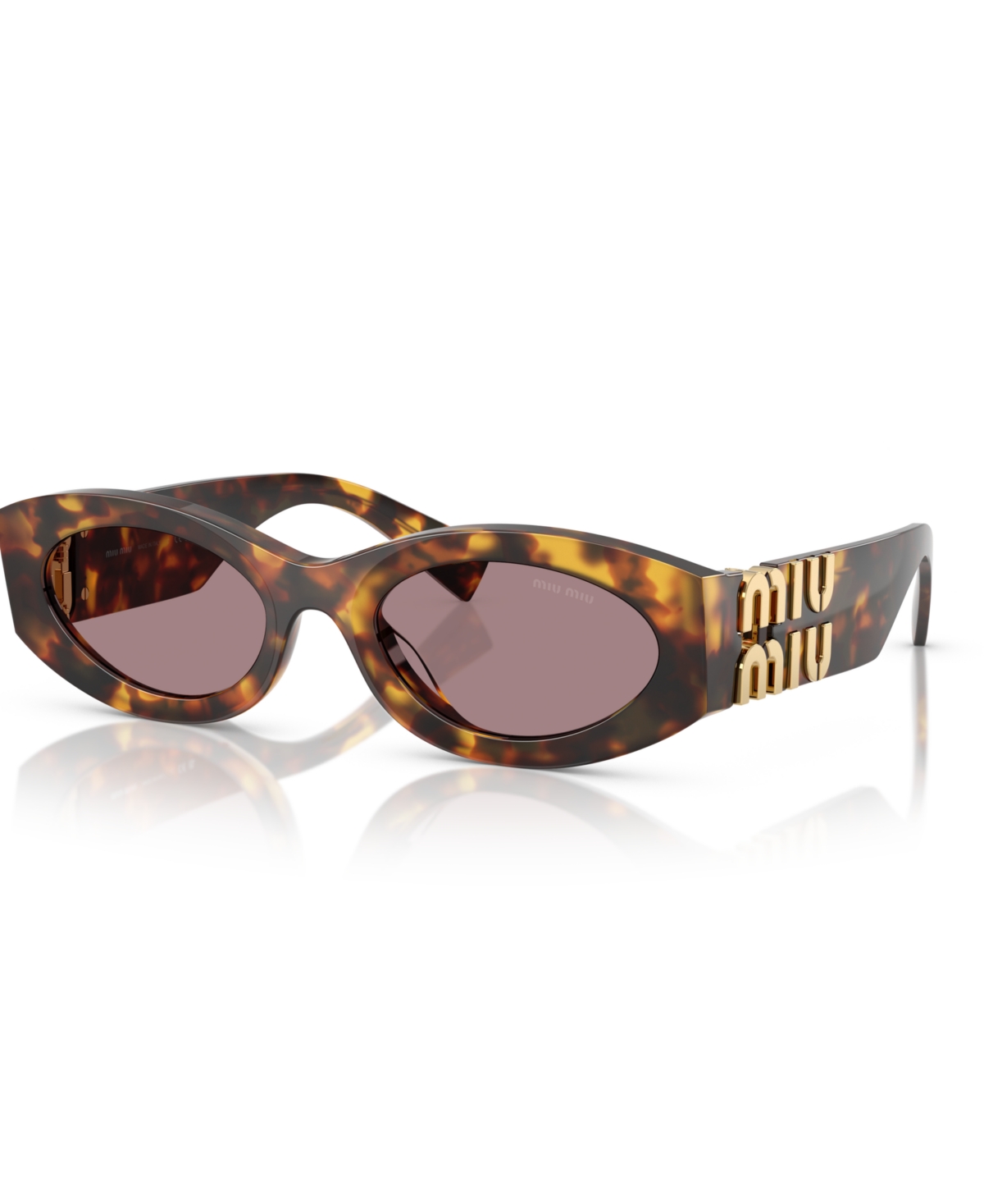 Miu Miu Logo Oval Acetate Sunglasses In Honey Havana