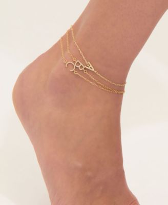 Gold Cubic Zirconia Pave Sideways Initial Anklet