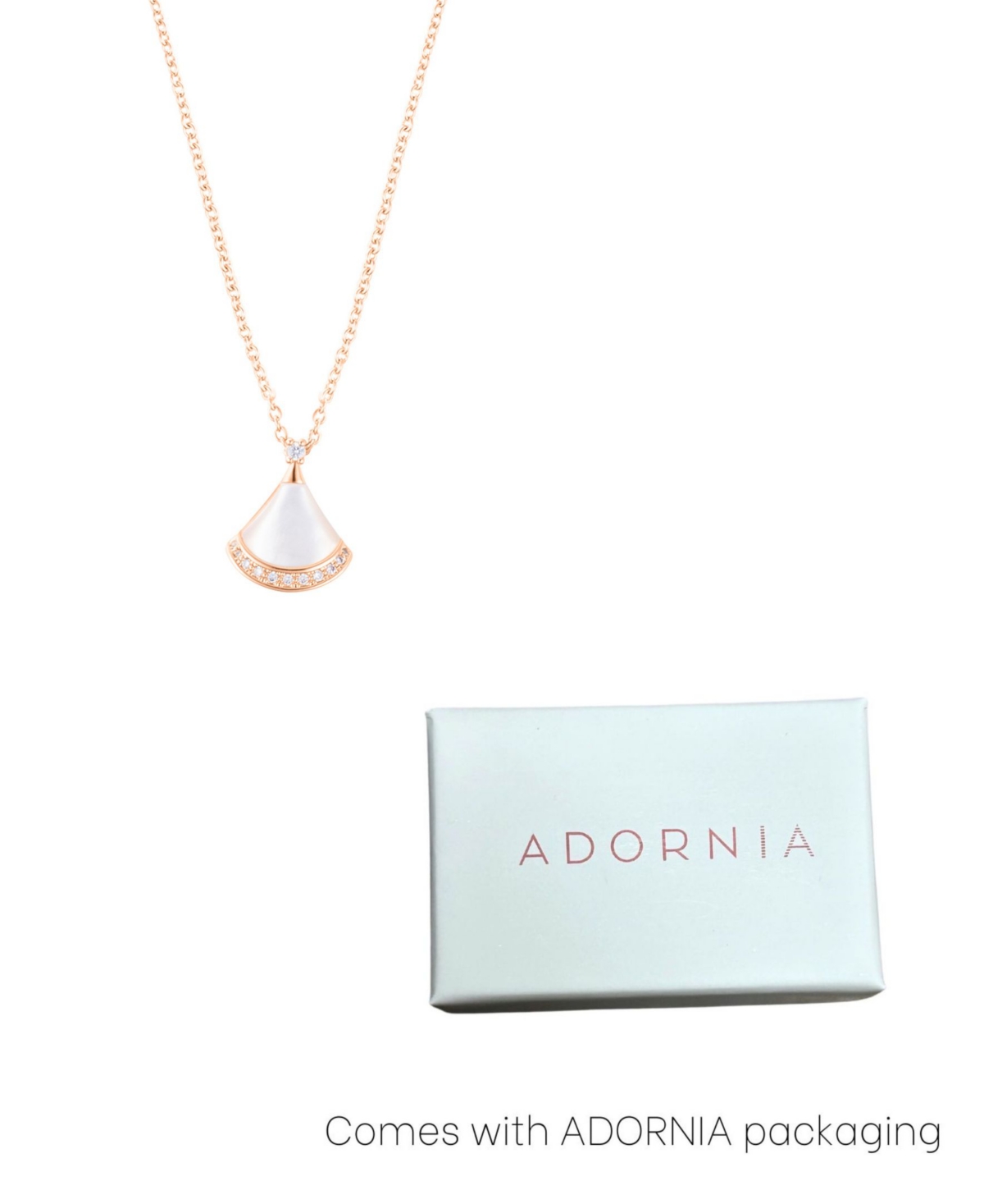 Adornia Rose Gold Adjustable Mother Of Pearl Cubic Zirconia Leaf Pendant Necklace In White