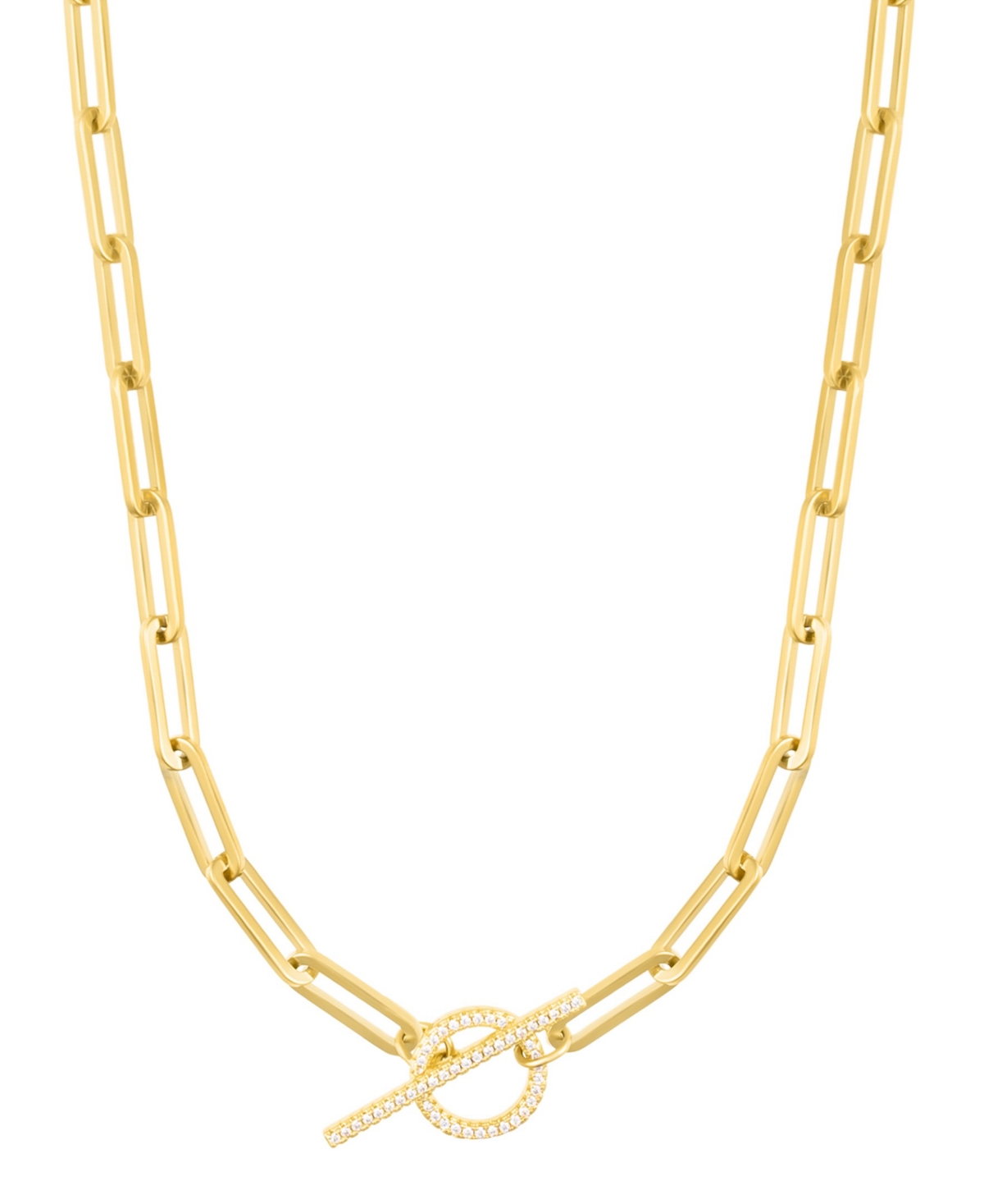 Gold Cubic Zirconia Paperclip Toggle Necklace - Letter P