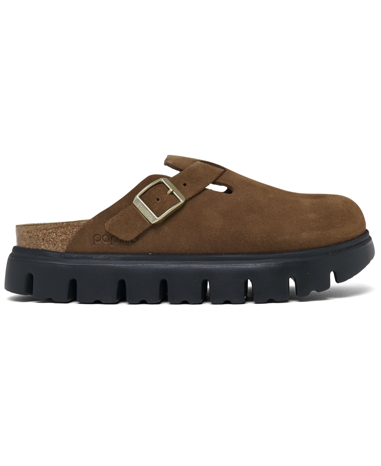 Женские замшевые сабо Birkenstock Boston на массивной платформе, Finish Line, цвет: Тёмный чайный / Чёрный — фото 3