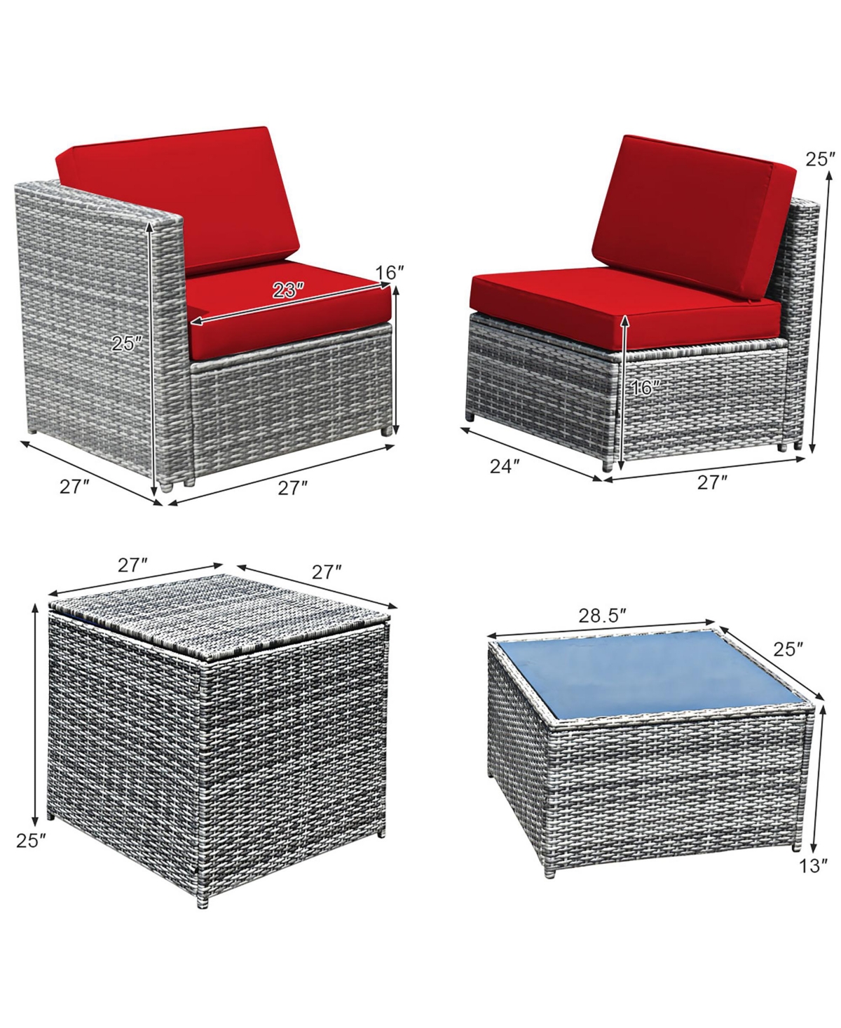 Costway 8 Pcs Wicker Sofa Rattan Furniture Set Patio Furniture w/ Storage Outdoor