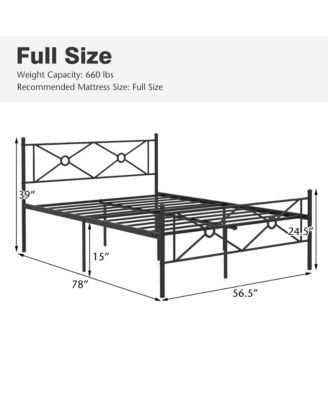Queen Size Metal Platform Bed Frame w/ Headboard Mattress Foundation Black