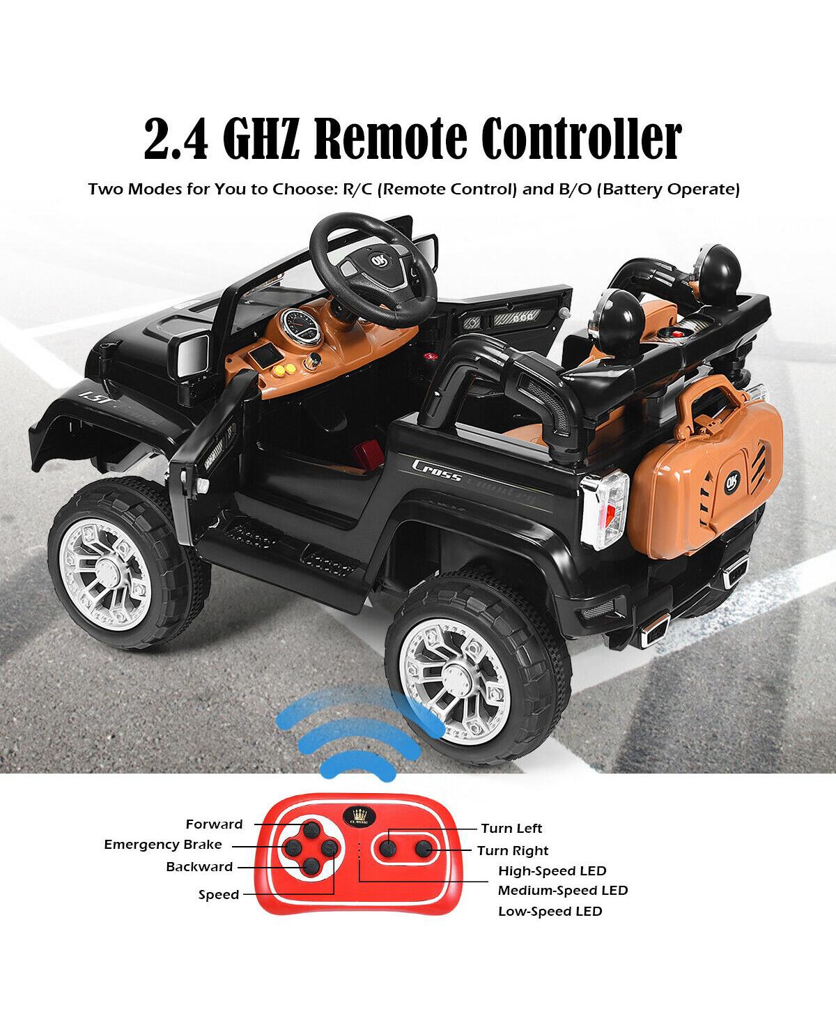 Gymax Electric Kids Ride On 12V Truck Car Rc Remote Control Green - Black+silver