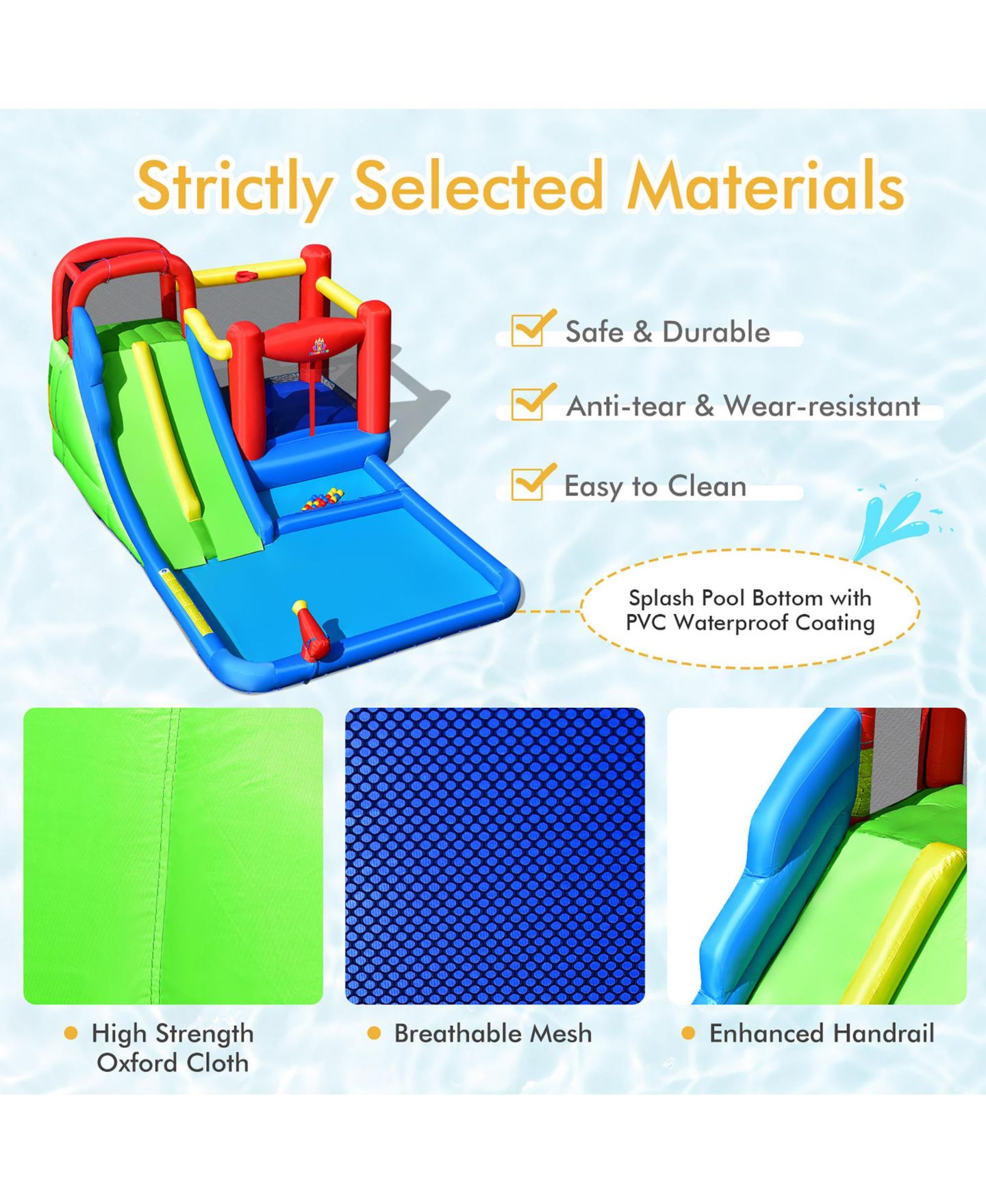 Детская игрушка Costway Inflatable Water Slide Bounce Castle, 205"L x 150"W x 94.5"H, Ages 3+, цвет: Синий — фото 10