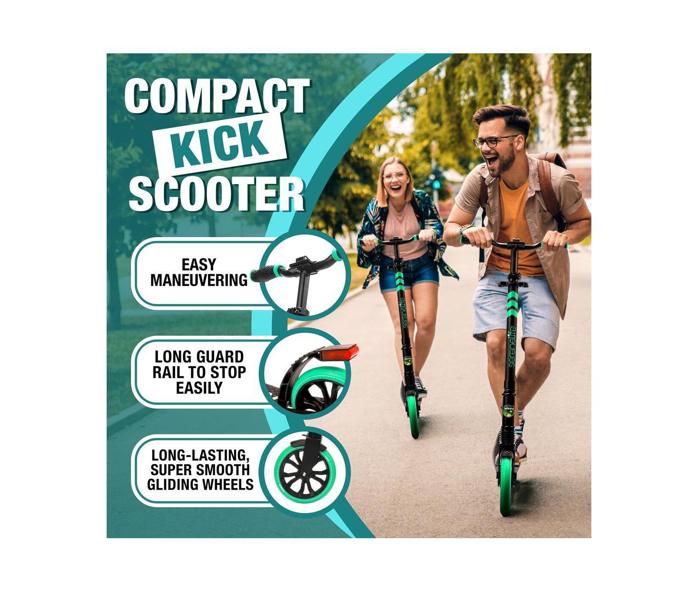 Детская игрушка SereneLife Folding 2-Wheel Adjustable Kick Scooter, Ages 8+, цвет: Аквамариновый — фото 4