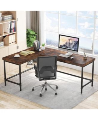 L Shaped Computer Desk, 67 inch Industrial Reversible Corner Desk for Home Office, PC Laptop Study Writing Table Workstation with Metal Pipe Legs