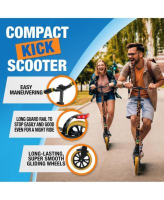Kick Scooter Adult Teenagers Kids- 2 Wheel Kids Scooter with Adjustable T-Bar Handlebar - Alloy Anti-Slip Deck - Portable Folding Scooters for Kids with Carrying Strap - Leopard
