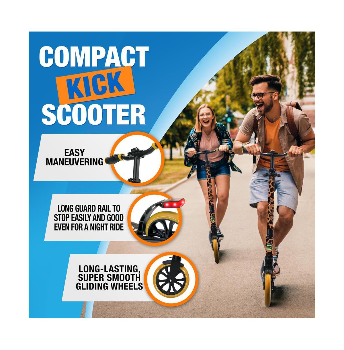SereneLife Lightweight and Foldable Kick Scooter - Adjustable Scooter for Teens and Adult, Alloy Deck with High Impact Wheels