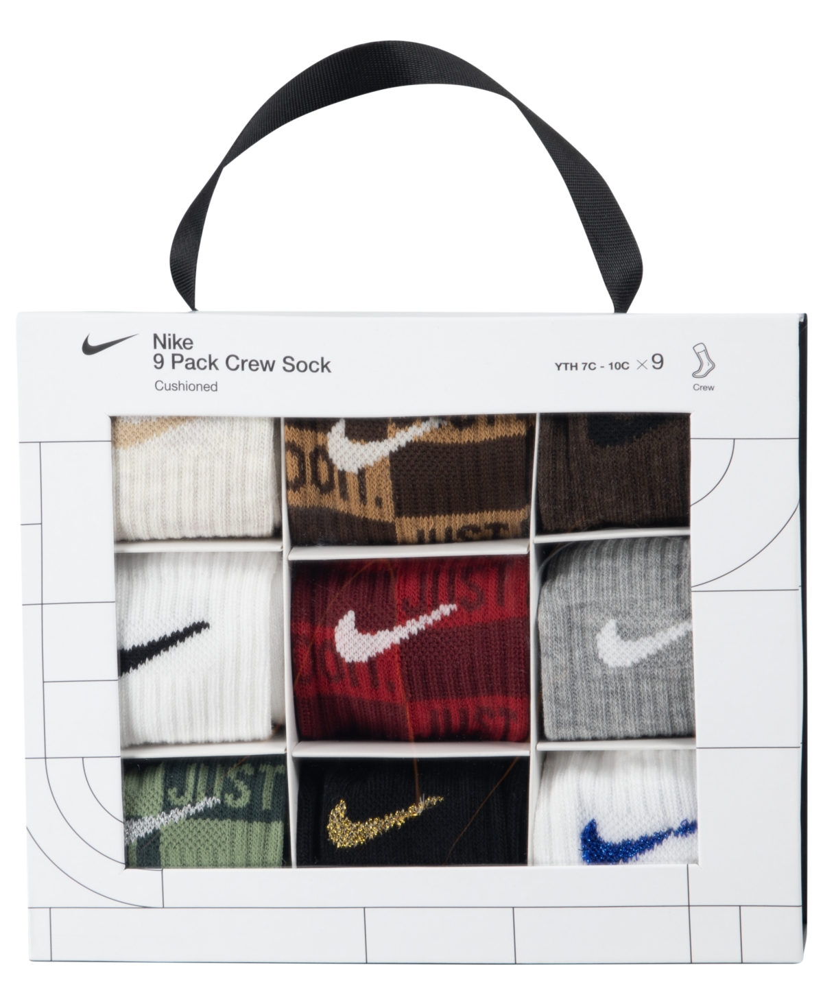 Nike Little Kids Holiday Crew Socks Box Set, 9-pack In White