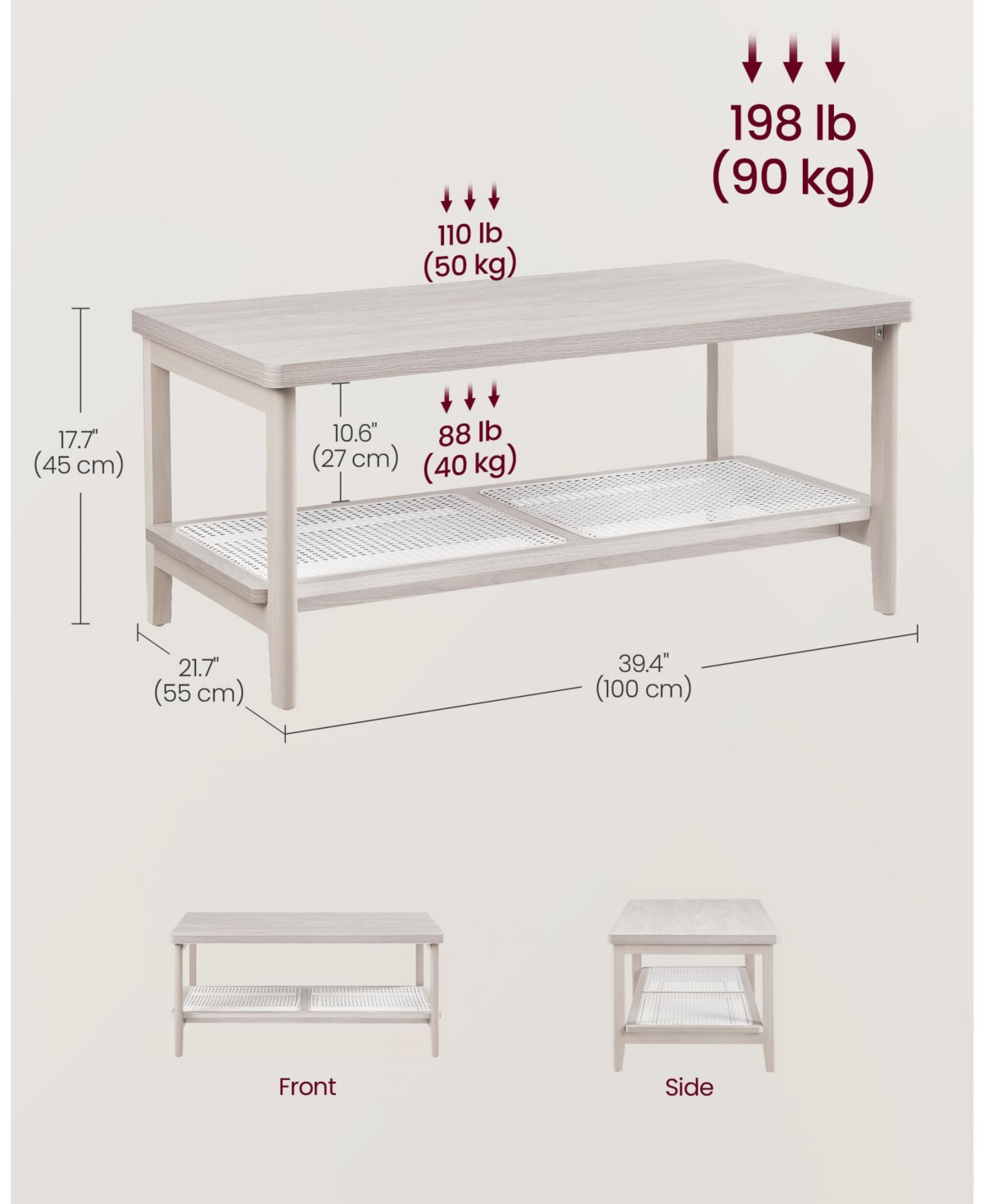 Slickblue 2-Tier Coffee Table for Living Room, with Pvc Rattan Storage Shelf, Rounded Corners