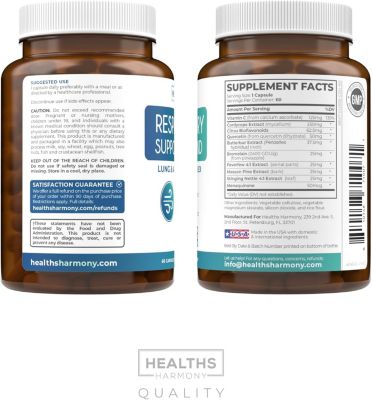 Respiratory Support Blend Capsules, Deep Lung Cleanse for Bronchial Health with Quercetin, Cordyceps, & Bromelain, Health's Harmony, 60ct