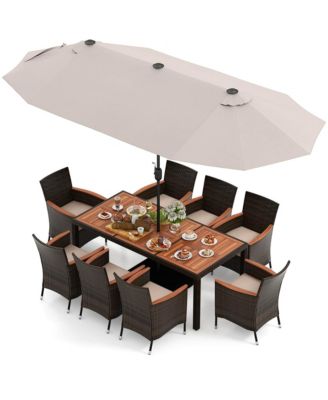11 PCS Patio Dining Set with 15ft Double-Sided Patio Umbrella (Base Included)