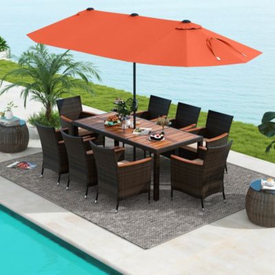 11 PCS Patio Dining Set with 15ft Double-Sided Patio Umbrella (Base Included)