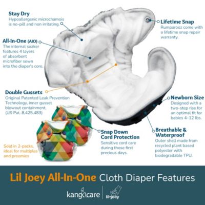 Kanga Care Baby Boys Lil Joey Newborn All in One AIO Cloth Diaper (2pk)
