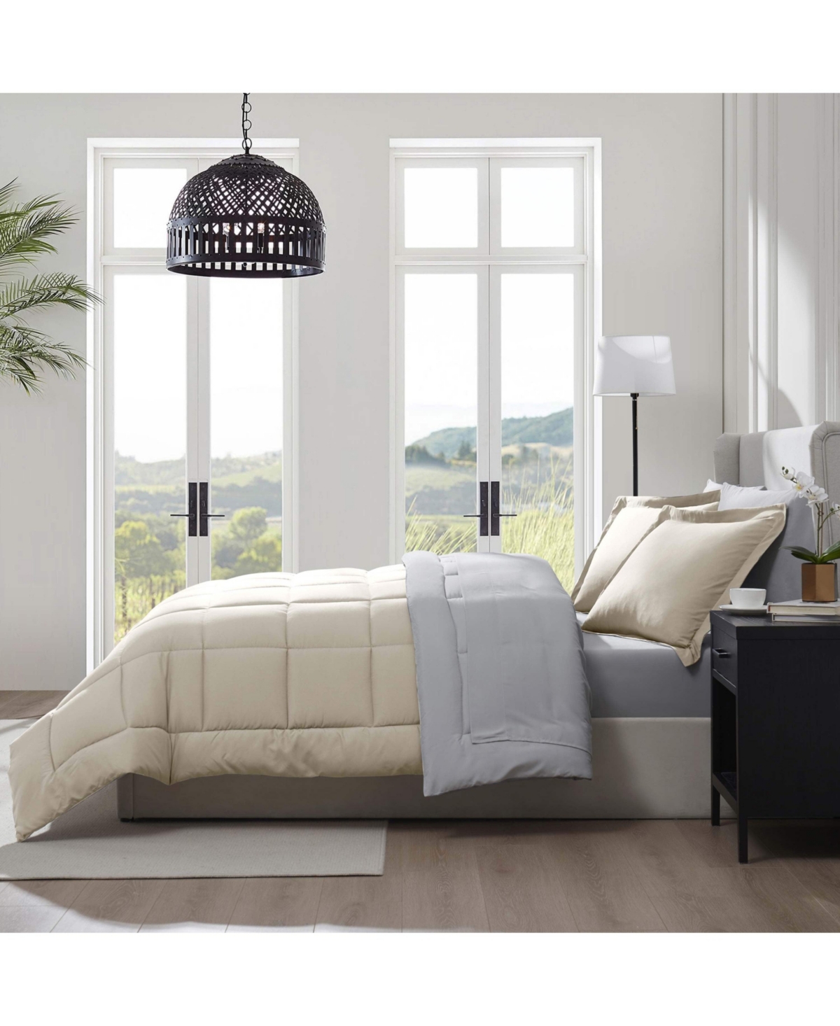 Clara Clark 7 Piece Reversible Complete Bed in a Bag - - Dark Grey/Light Grey -light grey