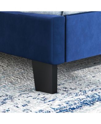 Queen Size Velvet Platform Bed with Button Tufted and Nailhead Trim Headboard