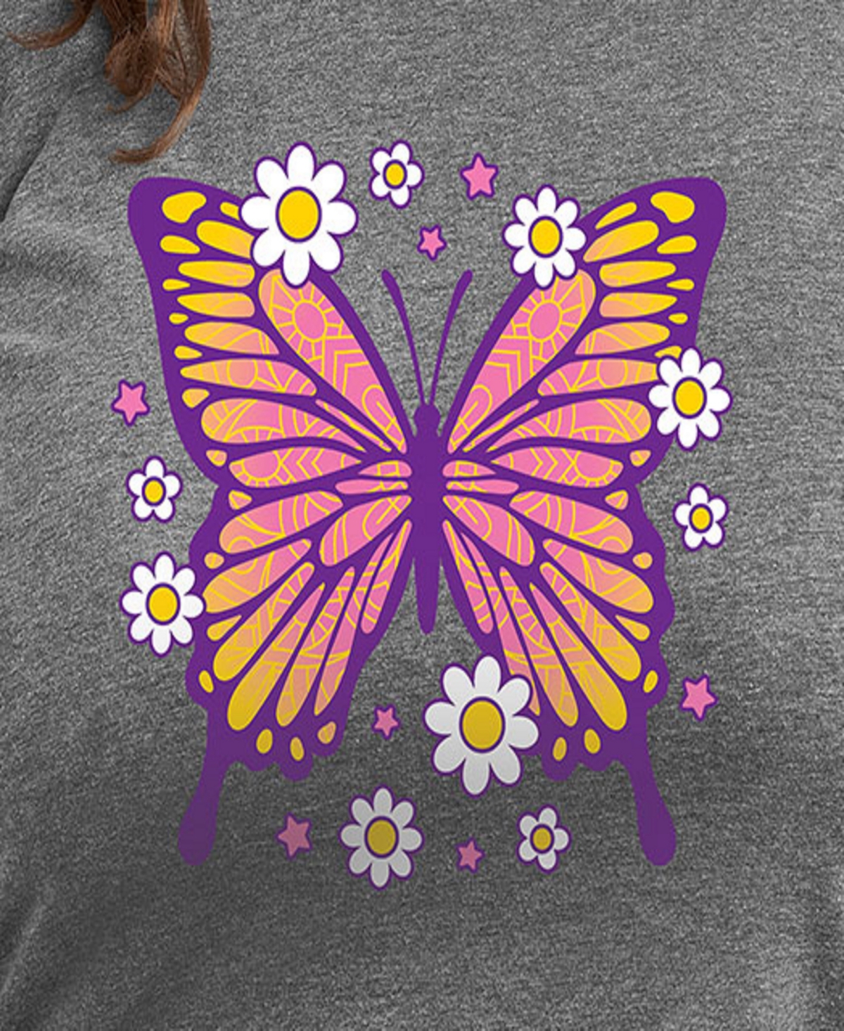 Hybrid Apparel Plus Size Butterfly Graphic Tee In Grey