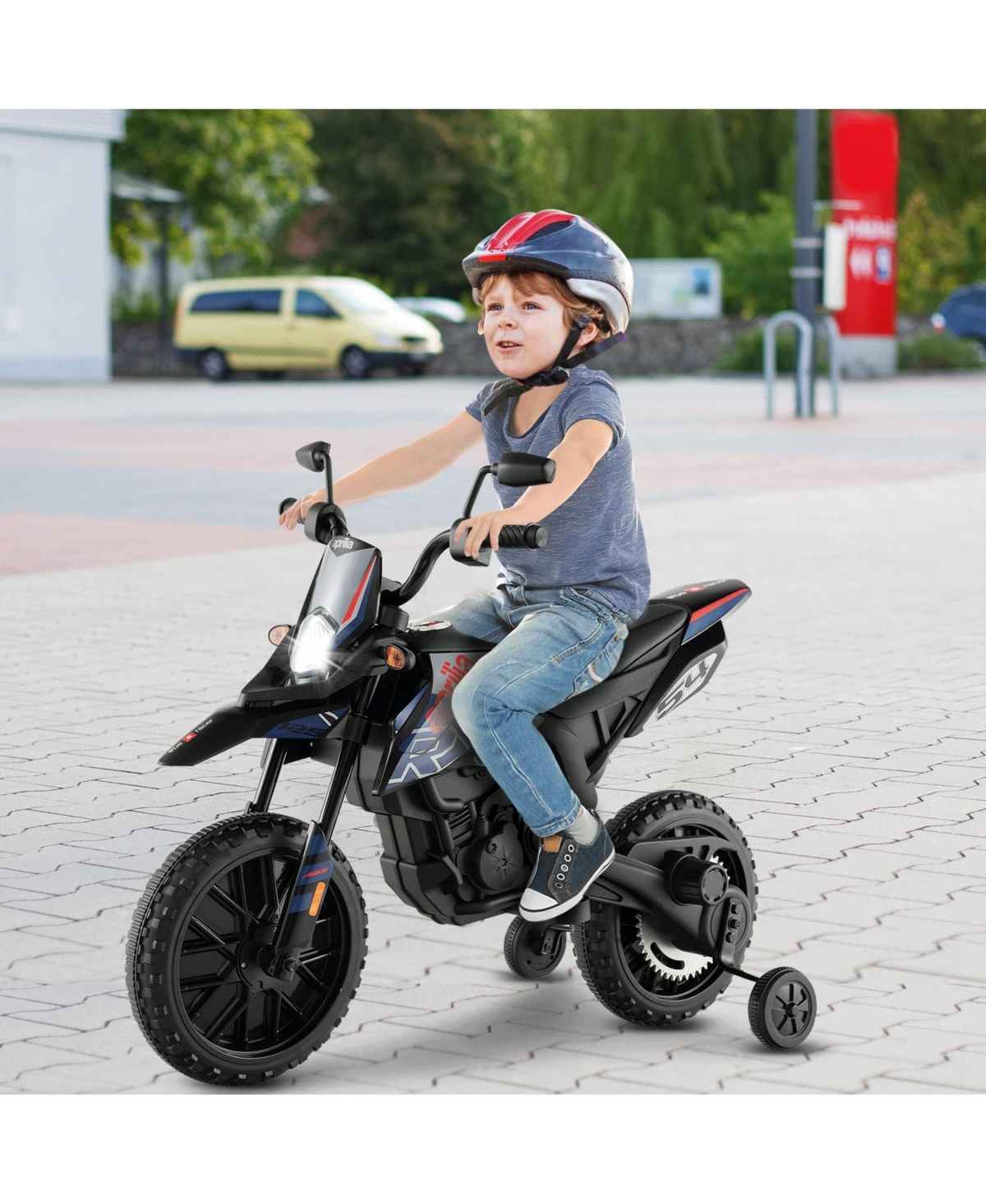 Sugift Aprilia Licensed Kids Ride On Motorcycle with 2 Training Wheels-Navy