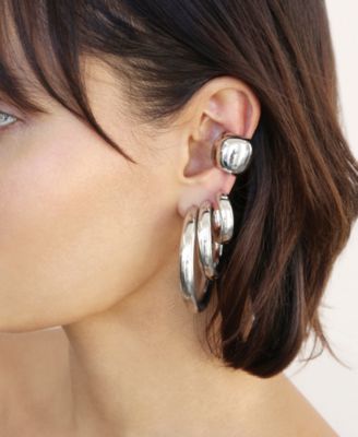 Rhodium Plated Large Thick Classic Hoop Earrings