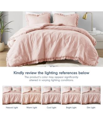 Phoebe Diamond Quilted Ruffle Edge 3-Pc. Comforter Set, Full/Queen