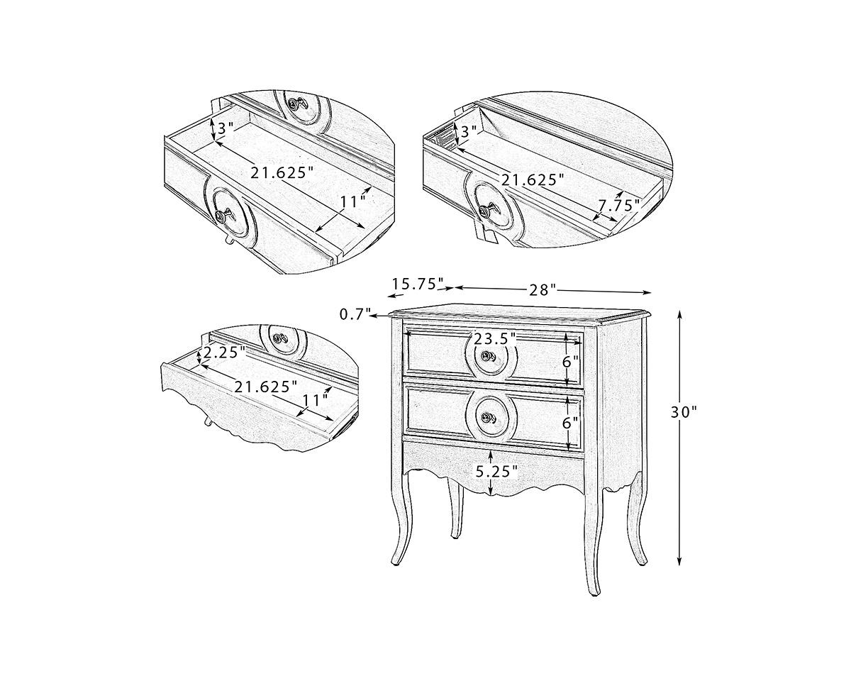 Hulala Home Classic Sidney 3-Drawer Nightstand with Built-In Outlets