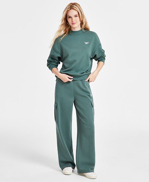 alfani Reebok Women's Fleece Crewneck Sweatshirt & Cargo Fleece Sweatpants Women's Fashion Shoes & Accessories