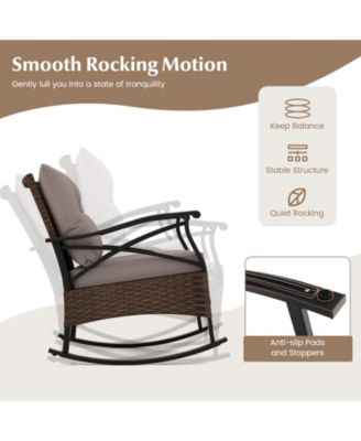 3 Pieces Outdoor Rattan Rocking Chairs Set with  2-Tier Side Table