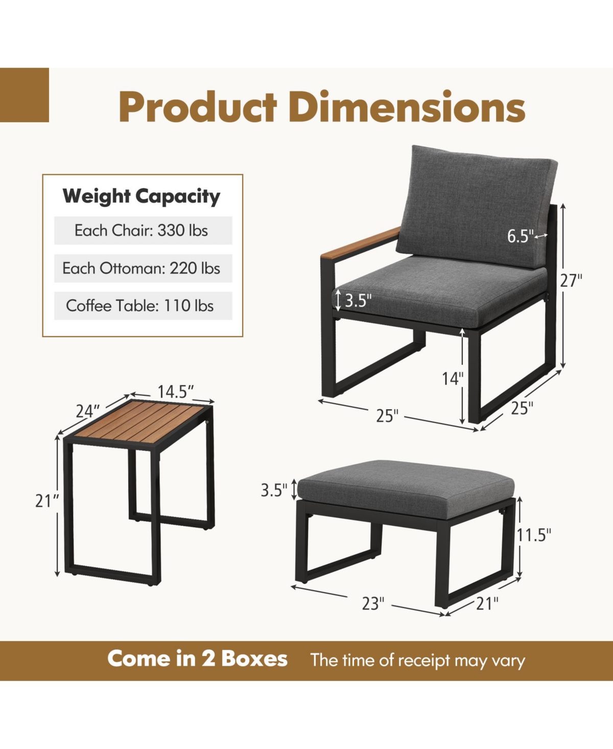 Sugift 5 Pieces Aluminum Frame Weatherproof Outdoor Conversation Set with Soft Cushions