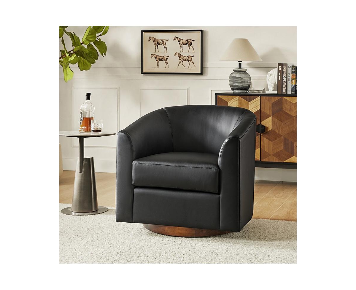 Hulala Home Haley Wide Modern Swivel Barrel Chair with Solid Wood Base