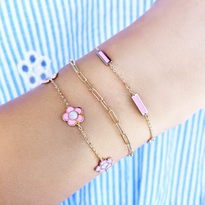 Bubblegum Pink Daisy Bracelet 14K Gold