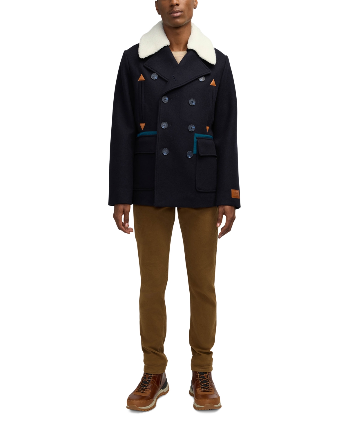 Scotch & Soda Men's Izak Double Breasted Peacoat With Removable Fleece Collar In Night