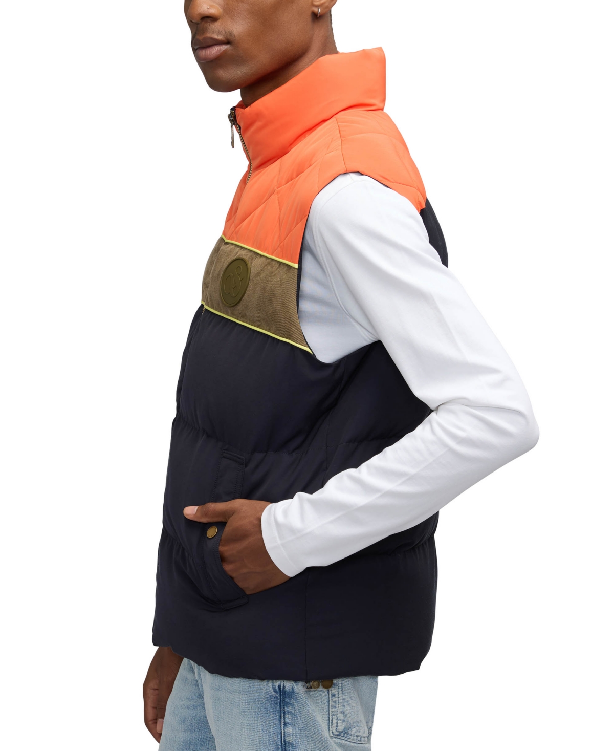 Scotch & Soda Men's Ovela Quilted Colorblocked Mixed-Media Full-Zip Vest