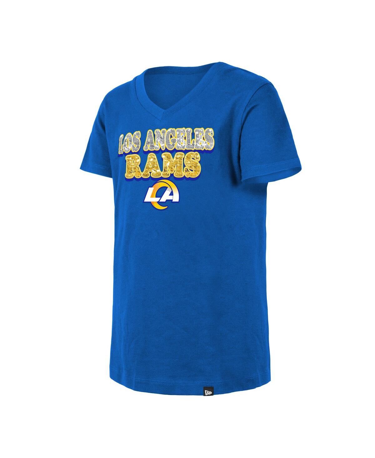 Shop New Era Big Girls Royal Los Angeles Rams Reverse Sequin V-neck T-shirt