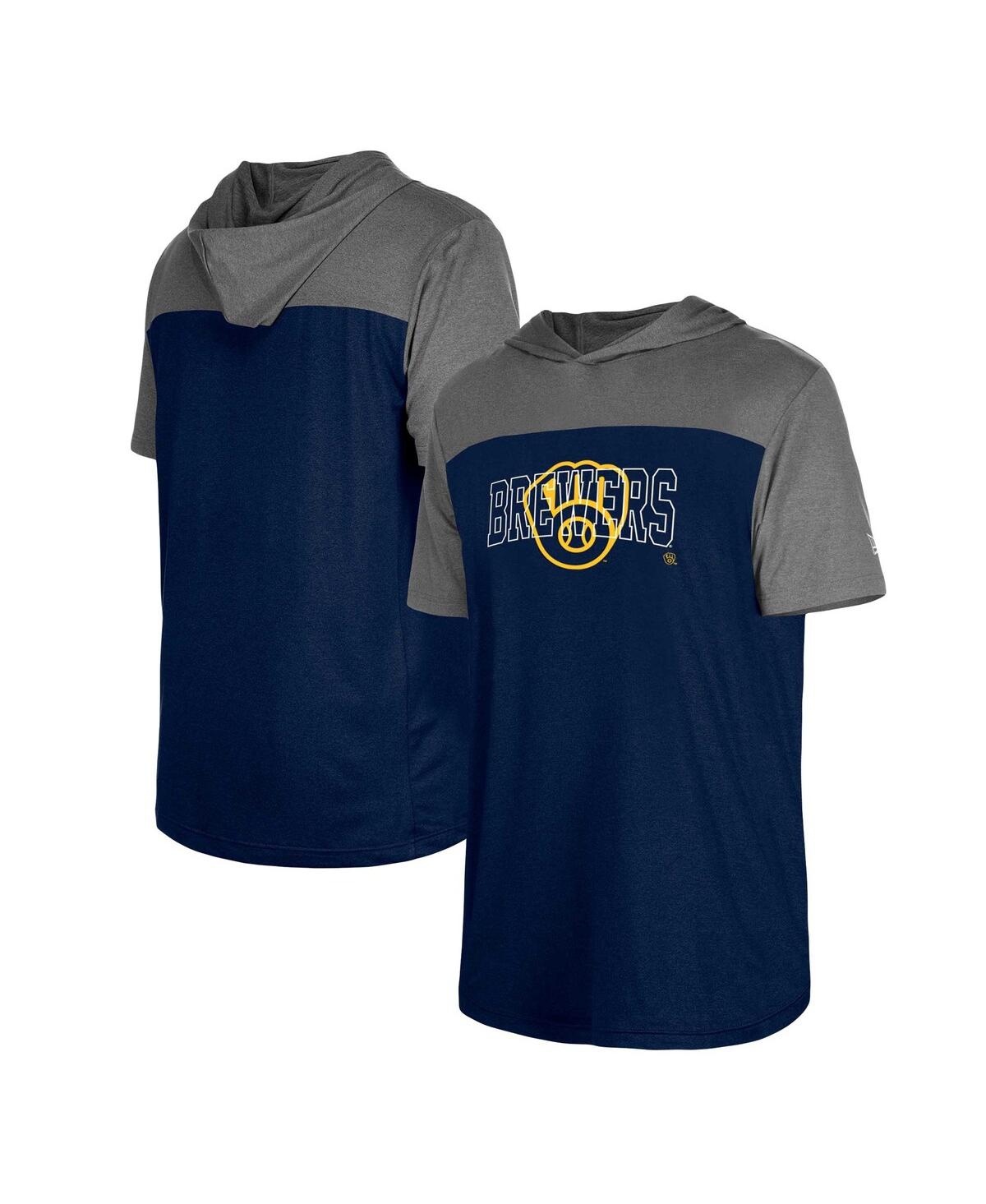 New Era Men's Navy Milwaukee Brewers Active Brushed Hoodie T-shirt