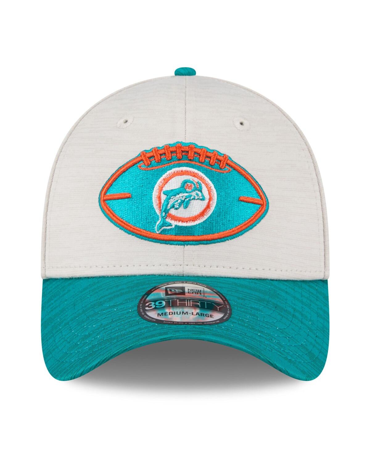 New Era Men'sAqua Miami Dolphins 2024 Sideline Historic 39THIRTY Flex Hat - Stone, Aqua