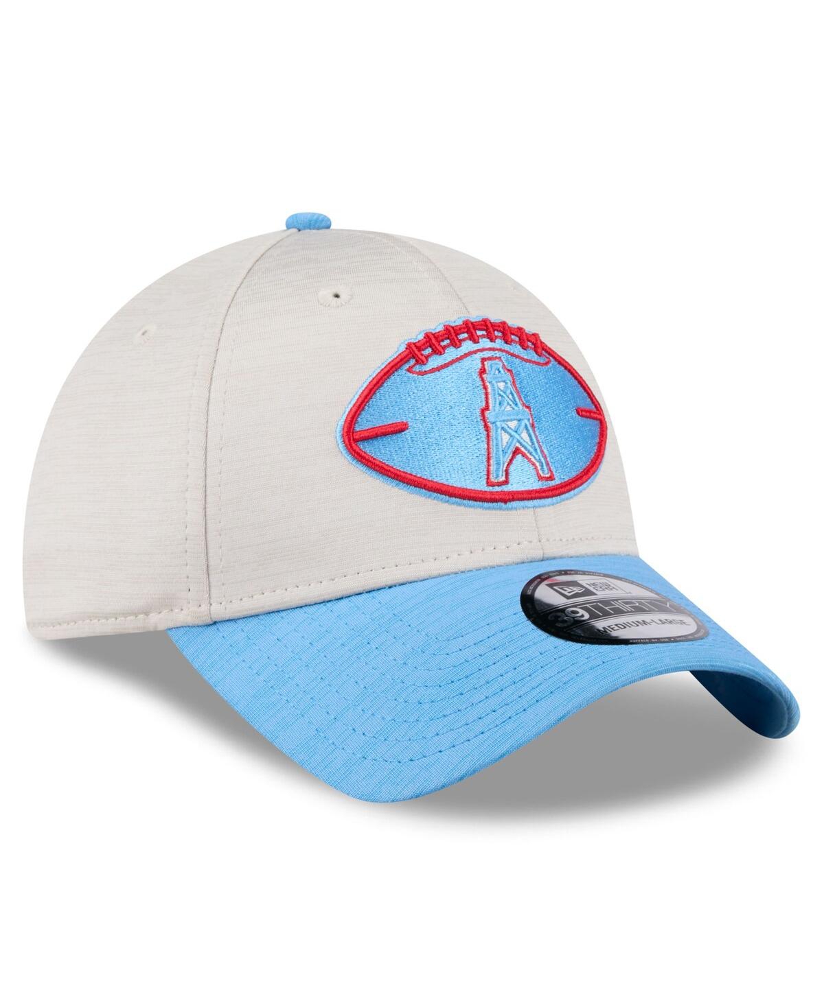 New Era Men'sLight Blue Houston Oilers 2024 Sideline Gridiron Classics 39THIRTY Flex Hat - Stone, Light Blue