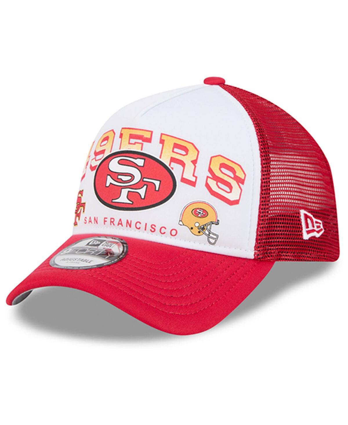 New Era Men's White/scarlet San Francisco 49ers Retro Wordmark A-frame 9forty Adjustable Hat In White,scarlet