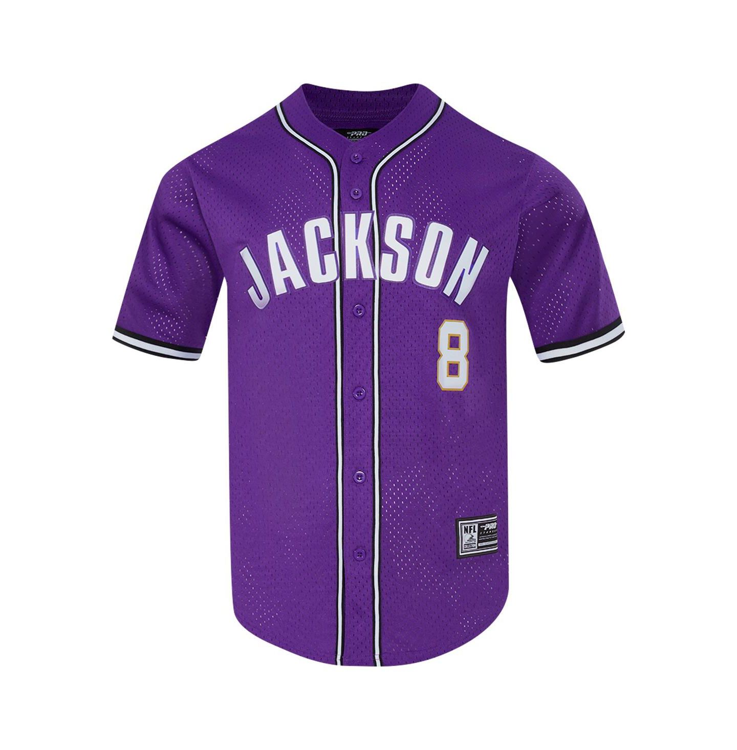 Мужской топ Pro Standard Lamar Jackson Purple Baltimore Ravens Mesh Button-Up Baseball Jersey — фото 3